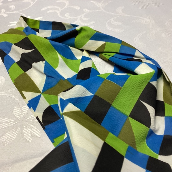 Geometric Patterned Scarf - Blue, Green, Black - Picture 6 of 6
